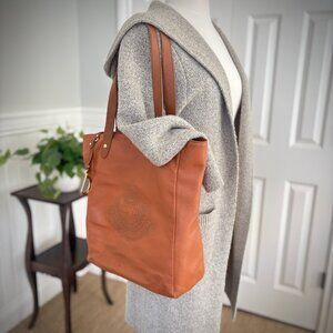 Ralph Lauren Logo Embossed Leather Tote